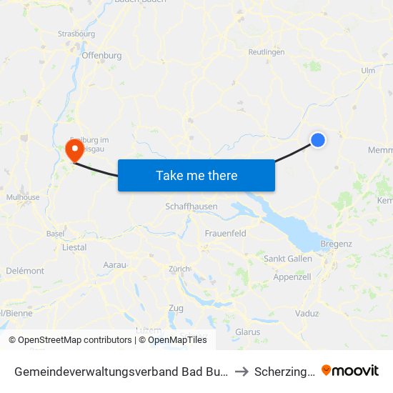 Gemeindeverwaltungsverband Bad Buchau to Scherzingen map