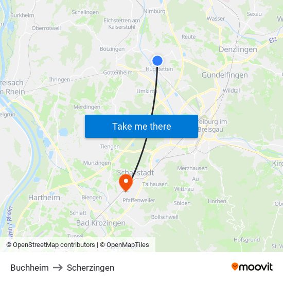 Buchheim to Scherzingen map