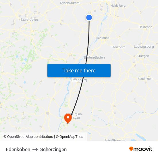 Edenkoben to Scherzingen map