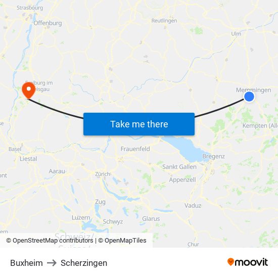 Buxheim to Scherzingen map