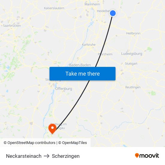 Neckarsteinach to Scherzingen map