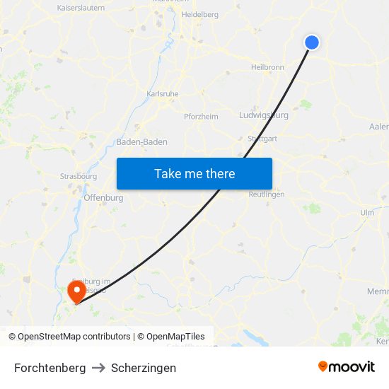 Forchtenberg to Scherzingen map