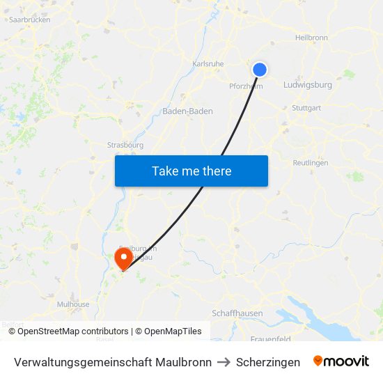 Verwaltungsgemeinschaft Maulbronn to Scherzingen map