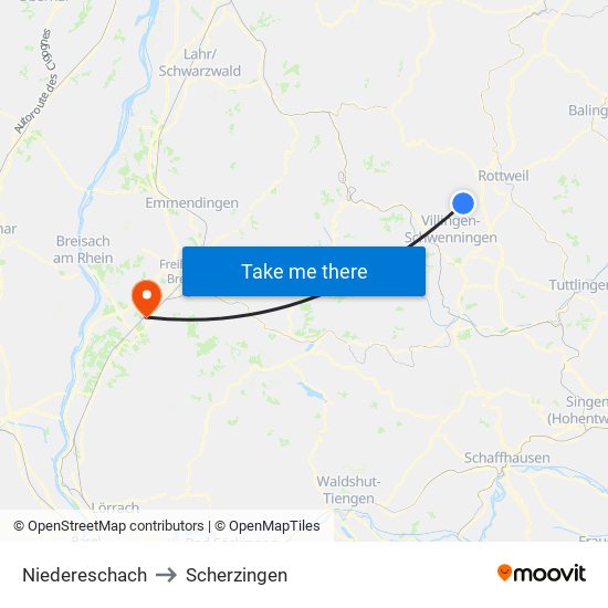 Niedereschach to Scherzingen map