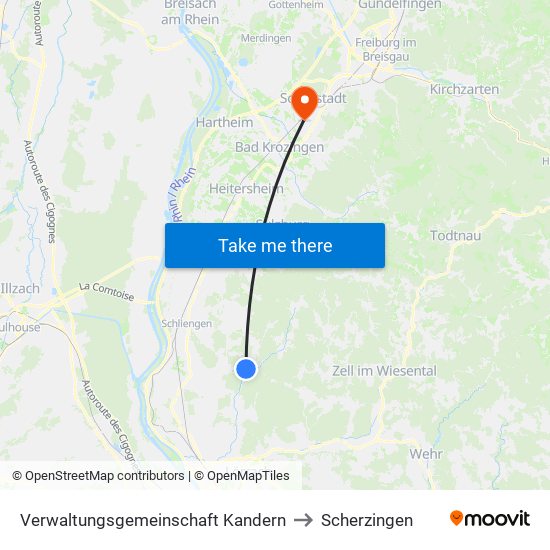 Verwaltungsgemeinschaft Kandern to Scherzingen map