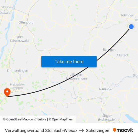Verwaltungsverband Steinlach-Wiesaz to Scherzingen map