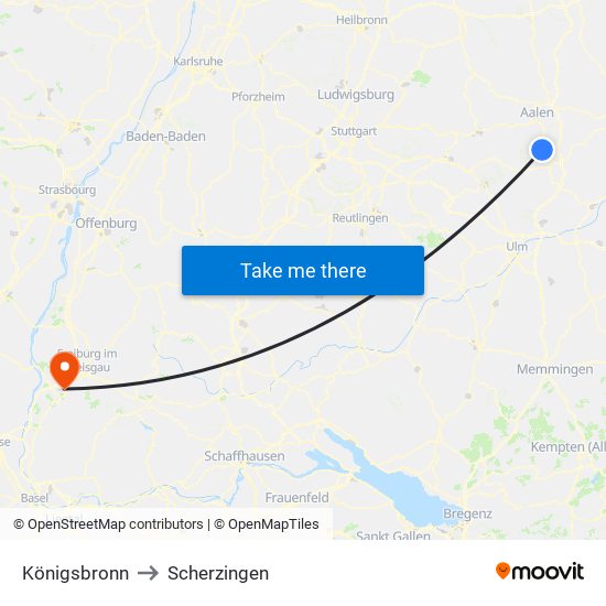 Königsbronn to Scherzingen map