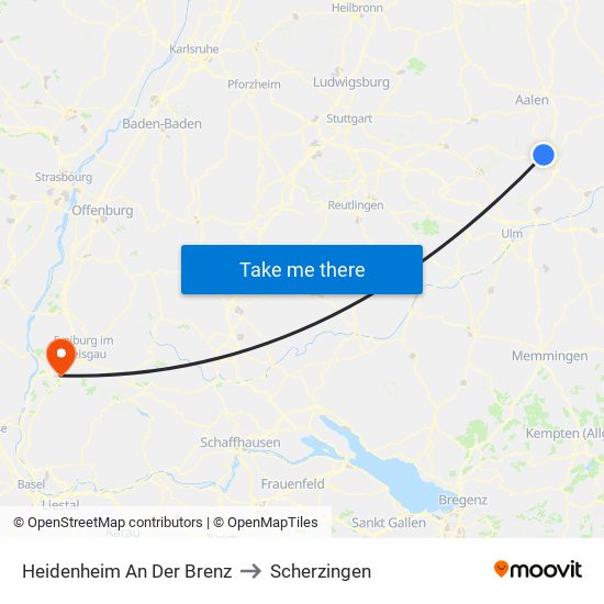 Heidenheim An Der Brenz to Scherzingen map