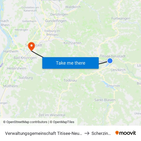 Verwaltungsgemeinschaft Titisee-Neustadt to Scherzingen map