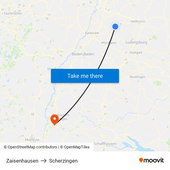 Zaisenhausen to Scherzingen map