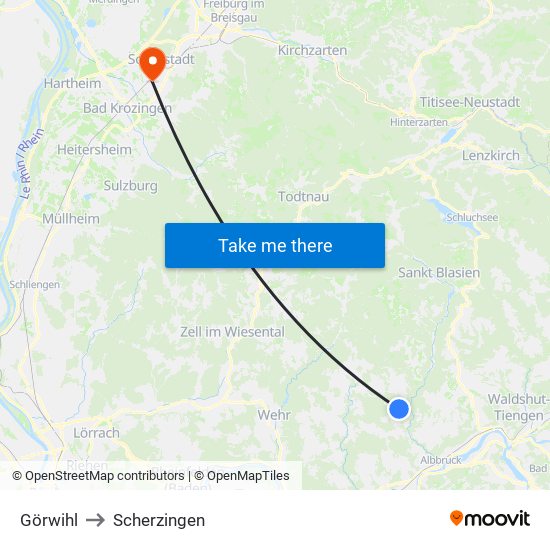 Görwihl to Scherzingen map