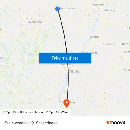 Steinwenden to Scherzingen map