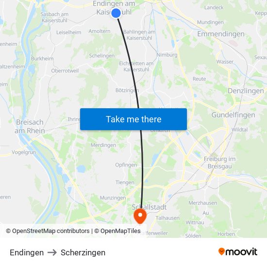 Endingen to Scherzingen map