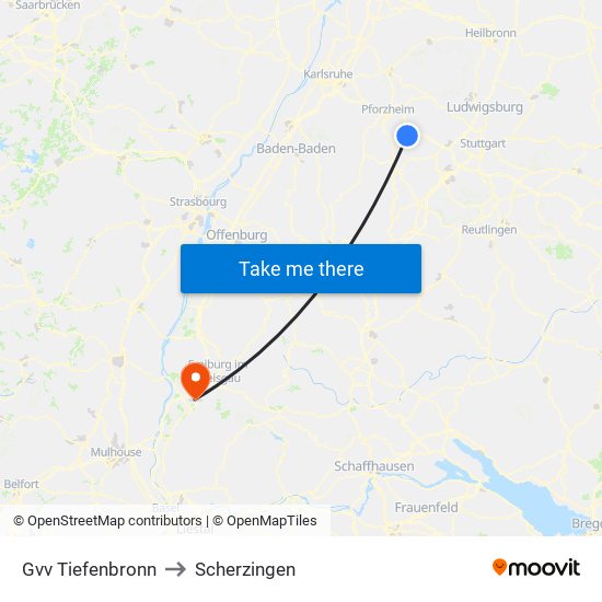 Gvv Tiefenbronn to Scherzingen map