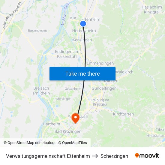 Verwaltungsgemeinschaft Ettenheim to Scherzingen map