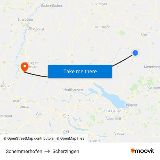 Schemmerhofen to Scherzingen map