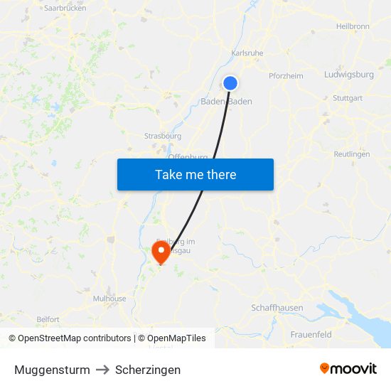 Muggensturm to Scherzingen map