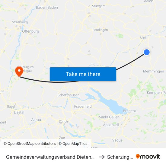 Gemeindeverwaltungsverband Dietenheim to Scherzingen map
