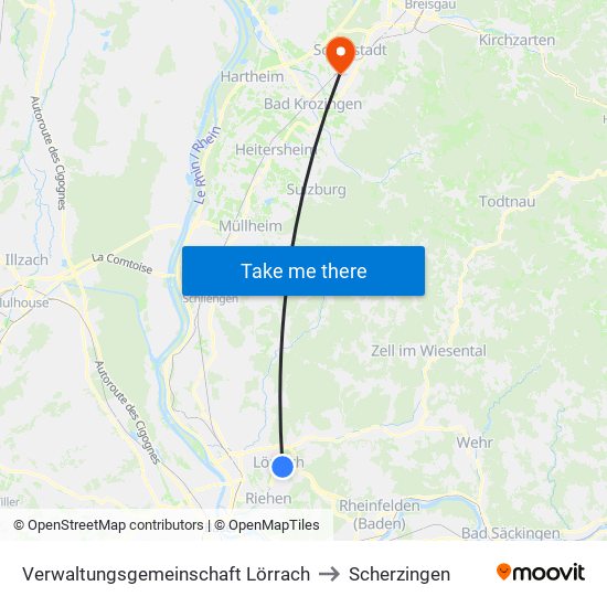 Verwaltungsgemeinschaft Lörrach to Scherzingen map