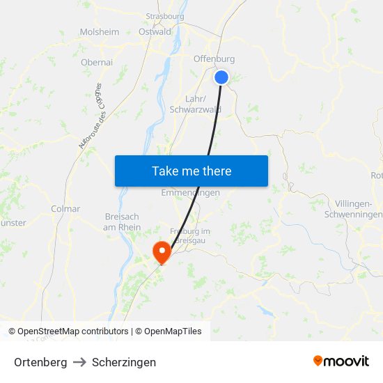 Ortenberg to Scherzingen map