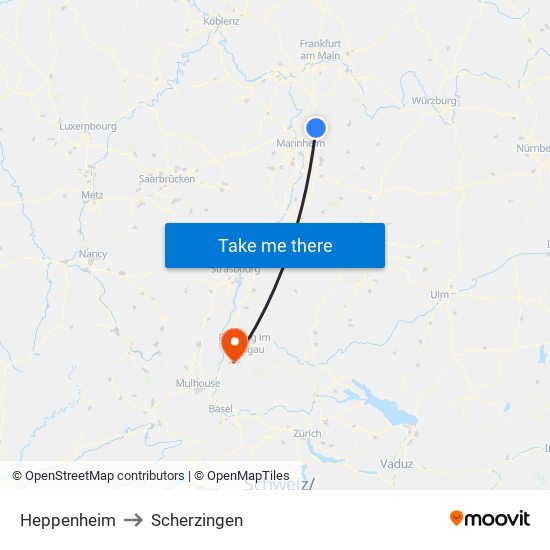 Heppenheim to Scherzingen map