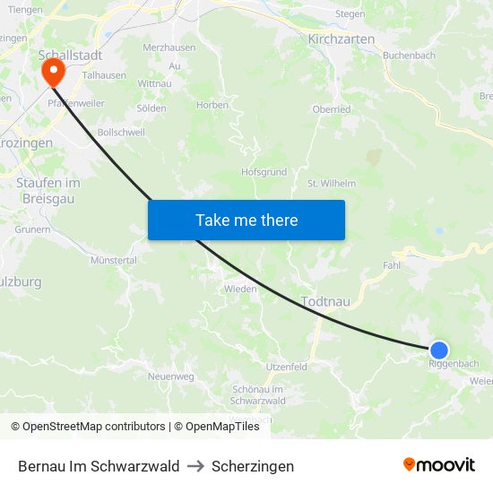 Bernau Im Schwarzwald to Scherzingen map