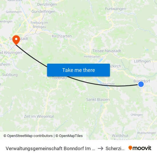 Verwaltungsgemeinschaft Bonndorf Im Schwarzwald to Scherzingen map