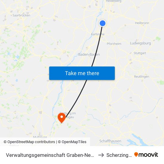 Verwaltungsgemeinschaft Graben-Neudorf to Scherzingen map