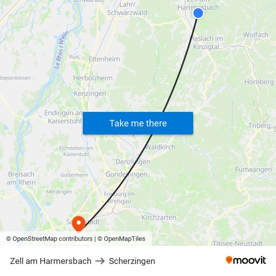 Zell am Harmersbach to Scherzingen map