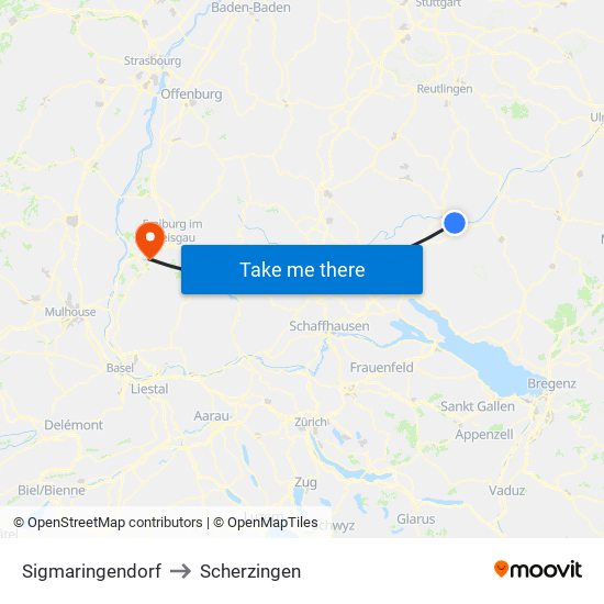 Sigmaringendorf to Scherzingen map