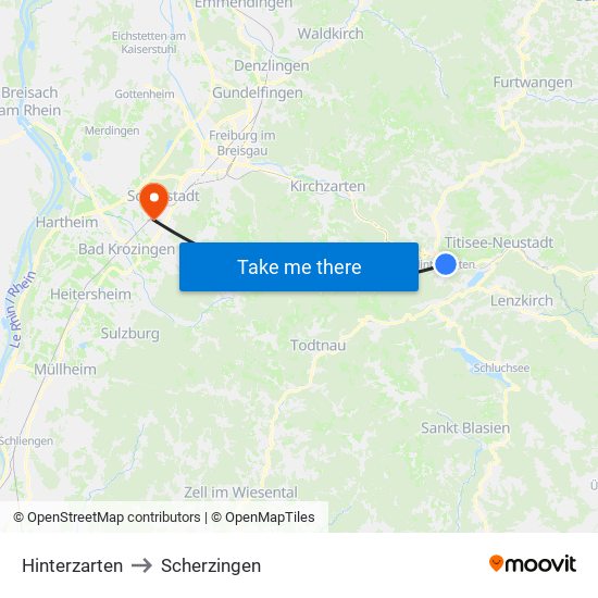 Hinterzarten to Scherzingen map
