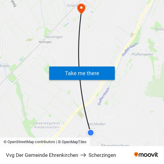 Vvg Der Gemeinde Ehrenkirchen to Scherzingen map