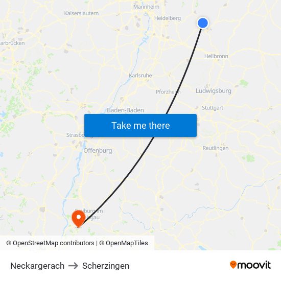 Neckargerach to Scherzingen map