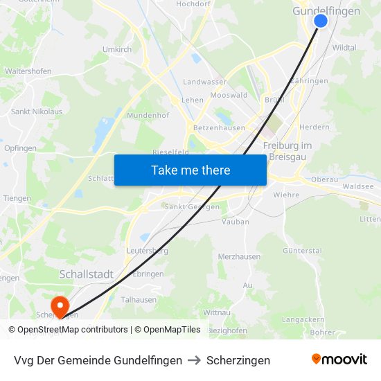 Vvg Der Gemeinde Gundelfingen to Scherzingen map