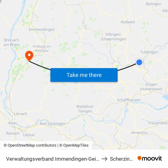 Verwaltungsverband Immendingen-Geisingen to Scherzingen map