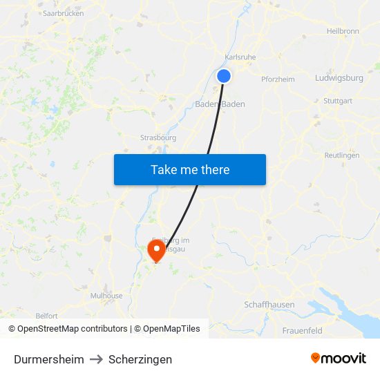 Durmersheim to Scherzingen map