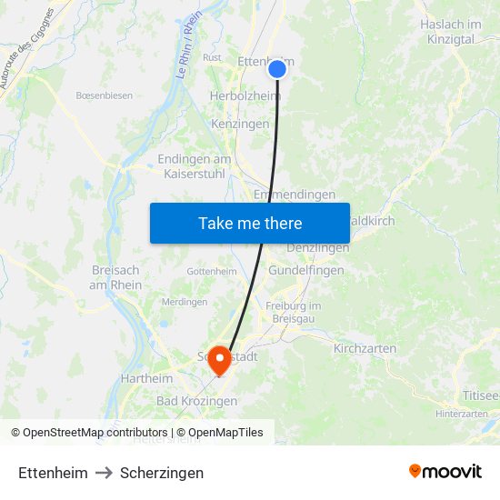 Ettenheim to Scherzingen map