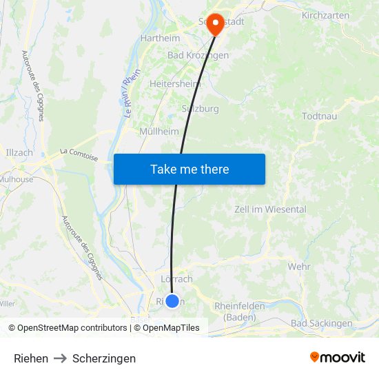 Riehen to Scherzingen map