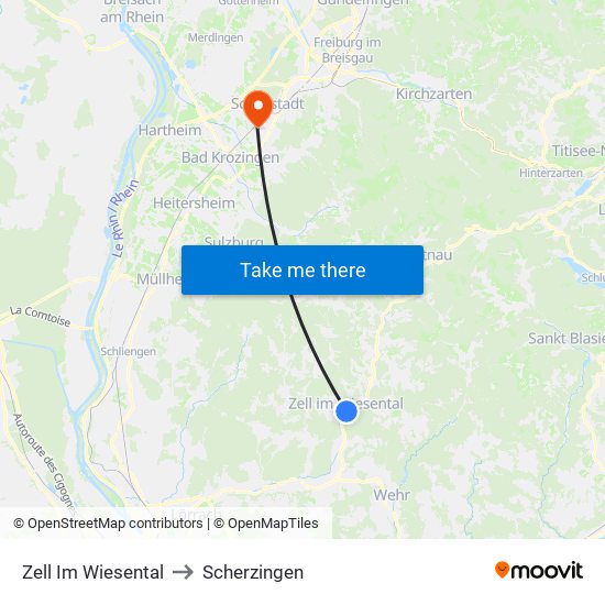 Zell Im Wiesental to Scherzingen map