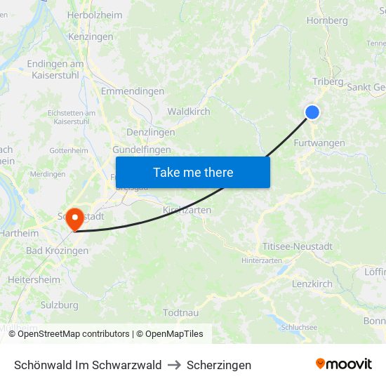 Schönwald Im Schwarzwald to Scherzingen map