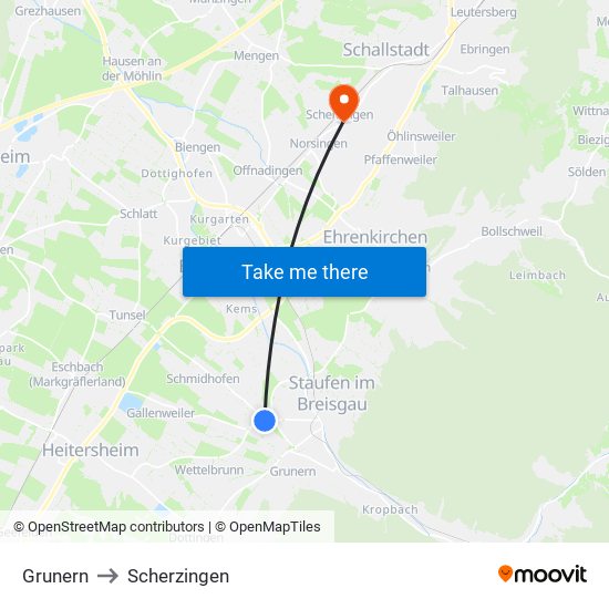 Grunern to Scherzingen map