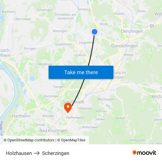 Holzhausen to Scherzingen map