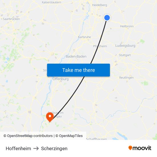 Hoffenheim to Scherzingen map
