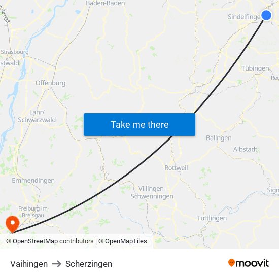 Vaihingen to Scherzingen map