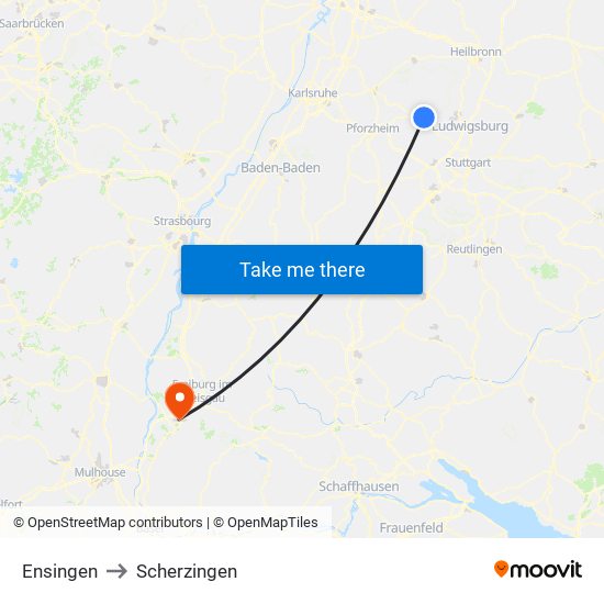 Ensingen to Scherzingen map