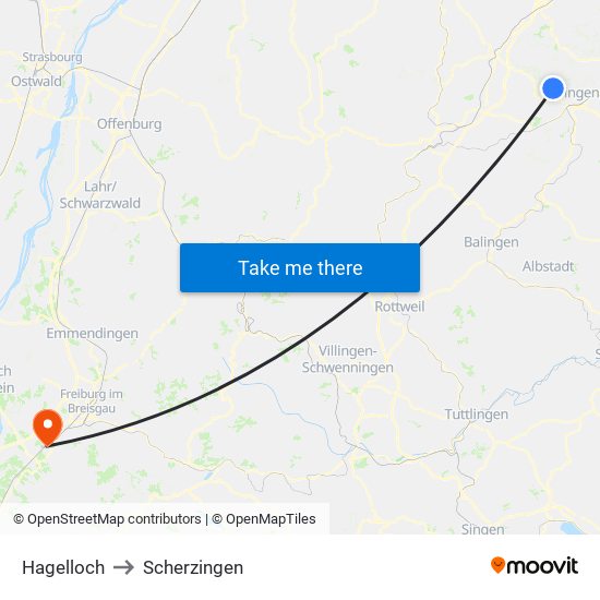 Hagelloch to Scherzingen map