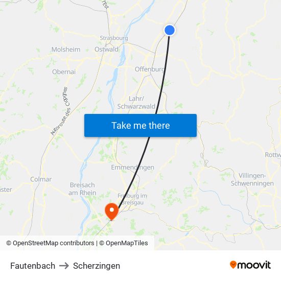 Fautenbach to Scherzingen map