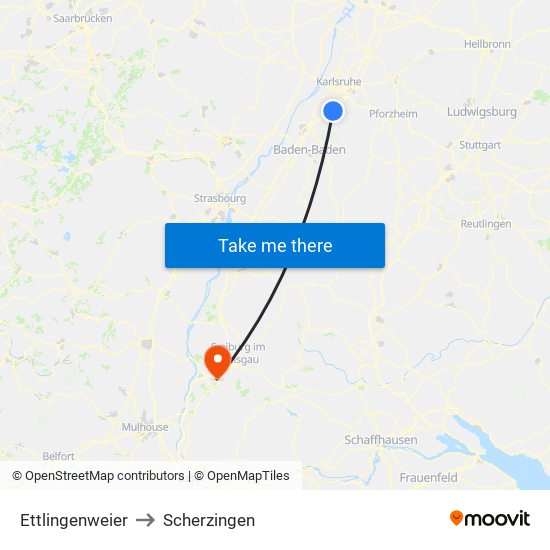 Ettlingenweier to Scherzingen map