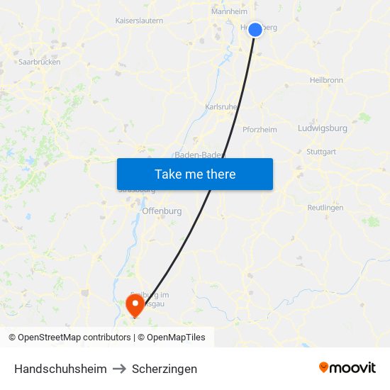 Handschuhsheim to Scherzingen map