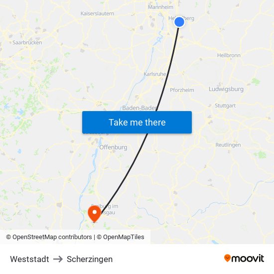 Weststadt to Scherzingen map